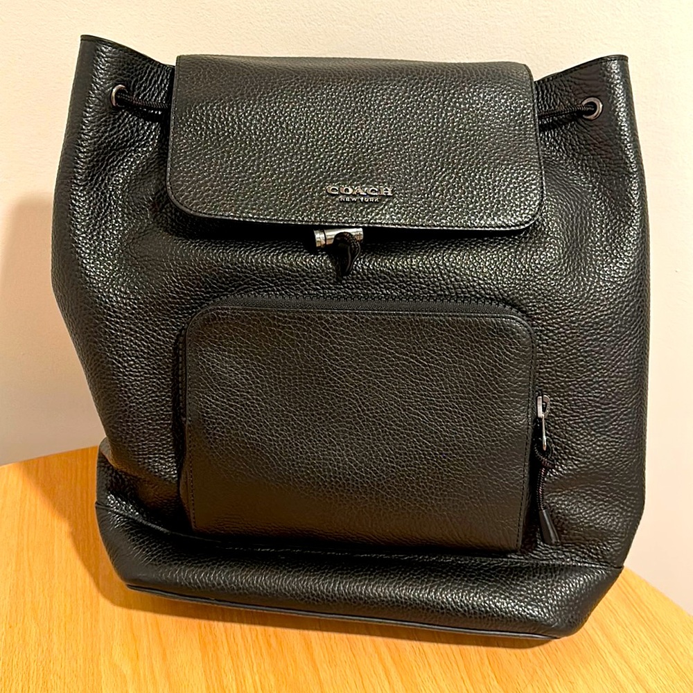 Coach Turner 13" Men's Backpack Embossed Leather - Black